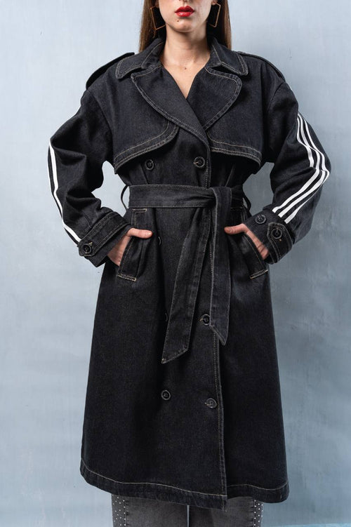 Denim coat with double strip